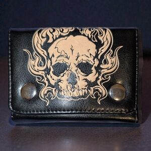 Black Faux Leather Punk Rock/Goth Wallet with Skull Design
